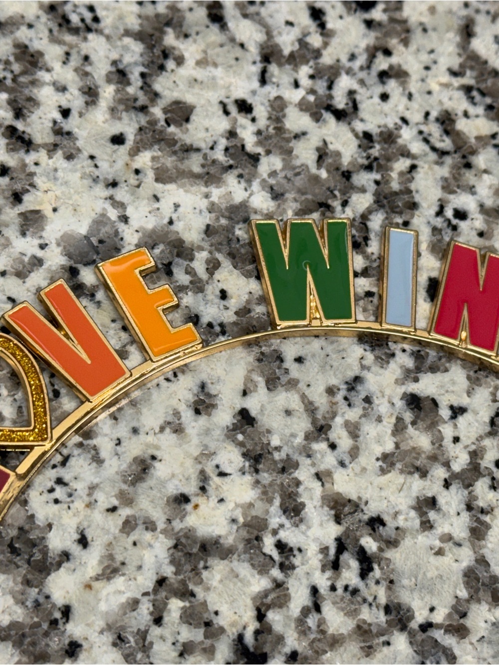 Love Wins Headband Gold Tone Rainbow Enamel Letter Pride Heart Hair Accessory